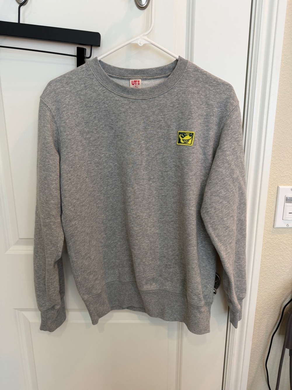 Gray Crewneck Sweatshirt with Neon Yellow Chest Patch